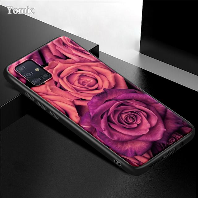 Husa cu flori roz trandafir pentru Samsung Galaxy S21 Ultra A51 A71 A52 A72 5g S20 Fe A50 A70 A41 A31 A30 A21s Tpu Husa telefon neagra Capa