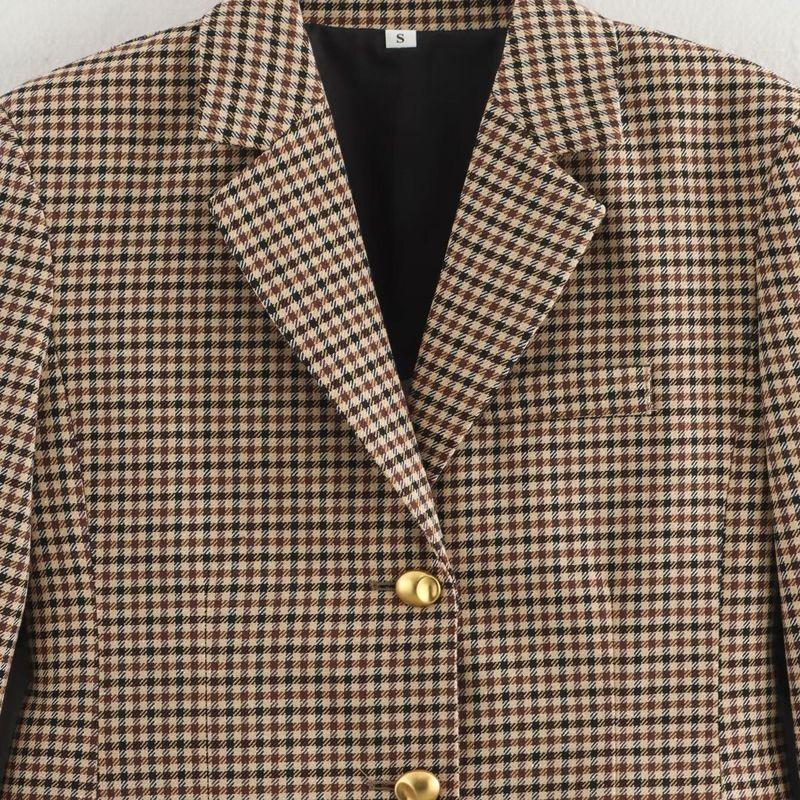 Kaslead New Women clothes Western Style Fashion Simple and Versatile With Belt Houndstooth Suit