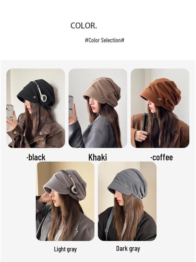 Women's Korean Style Beanie - Large Head Fit, Face Slimming, Casual Slouchy Hat for Spring & Autumn