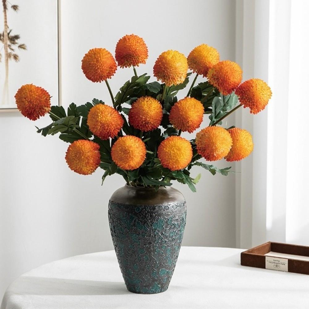 Silk Cloth Simulation Chrysanthemum Green Flower Onion Ball Branch Hydrangea Realistic Soft Home Decoration Photography Props