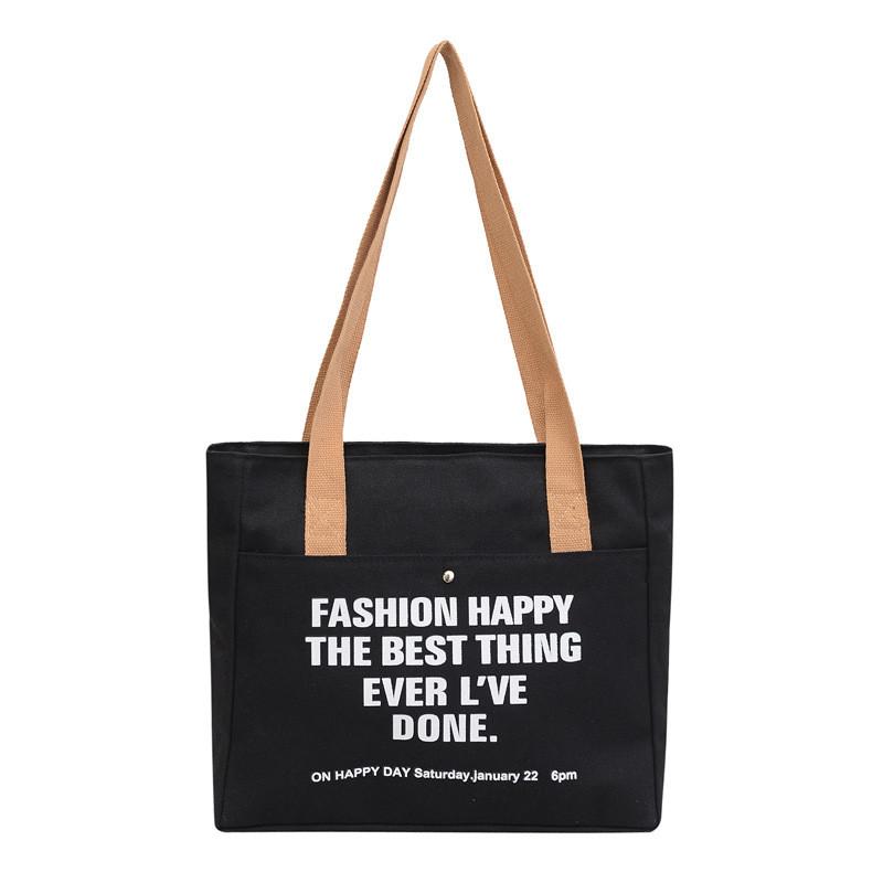 Fashionable Canvas Tote Bag For Students Stylish Large Capacity Shoulder Bag In Black White Or Khaki