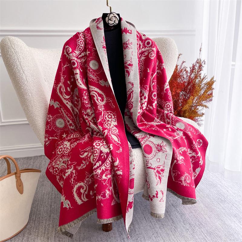 Luxury Brand Cashmere Women Floral Scarf Winter Warm Shawl and Wrap Bandana Pashmina Female Foulard Square Thick Blanket Poncho