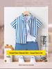 Boys' Two-Piece Summer Set: Korean Style Vertical Stripe Shirt & Casual Shorts