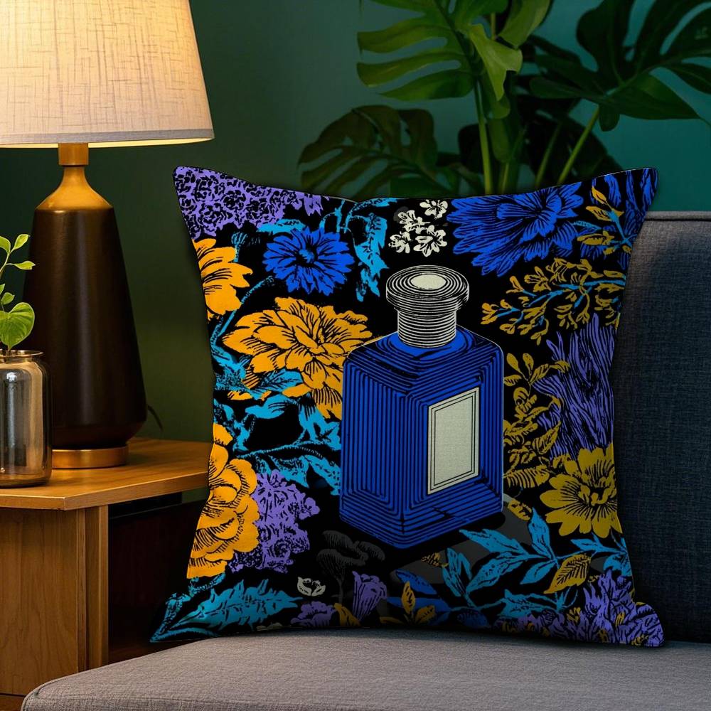 Luxury Perfume Illustration Pillow Case Home Doublesided Printing Short Plush Colorfast Microfiber Cushion Cover