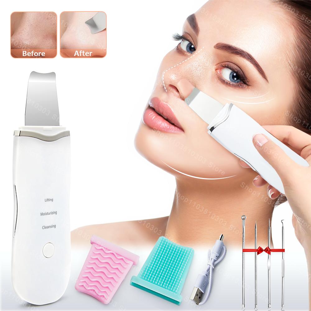 Electric Ultrasonic Skin Scrubber Face Spatula Blackhead Remover Pore Deep Cleansing Exfoliating Facial Care Tool Skin Care