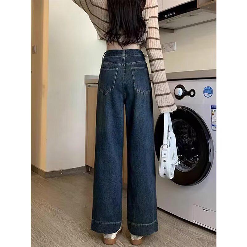 Plus Size Women s Vintage Light Wash High Waist Straight Wide Leg Jeans XL синий