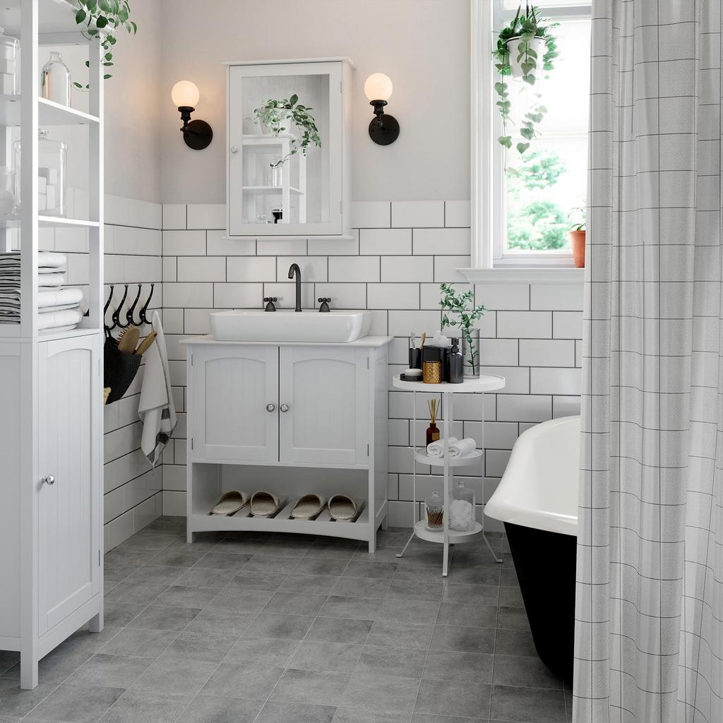 VASAGLE Under Sink Storage Cabinet Bathroom Floor Cabinet with 2 Door Adjustable Shelf 60 x 30 x 60 cm White