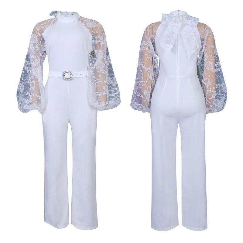 Mono Casual Elegante de Mujer con Cintura Alta, Manga Larga, Malla Recta Patchwork