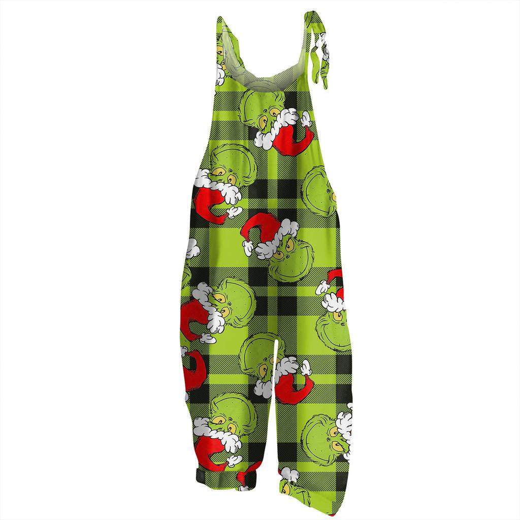 Damski kombinezon z nadrukiem Halloweenowym, casualowy, luźny, vintage, na ramiączkach, bawełniano-lniany