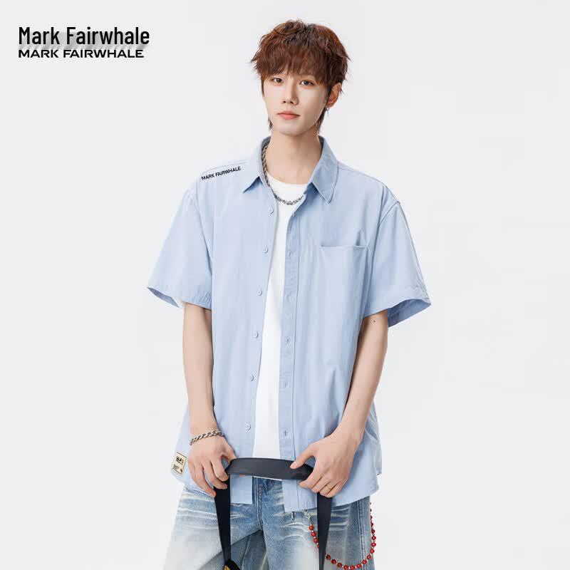 MARK FAIRWHALE Men s Summer Cotton Short-Sleeve Casual Shirt 3XL