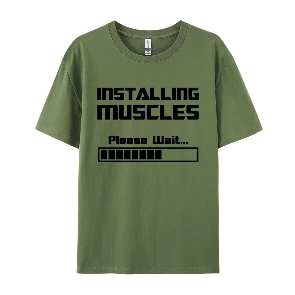 Letní Nová Trička Instalace Svalů Prosím Počkejte Načítací Lišta Vtipný Potisk Tričko Muži Ženy Volné Bavlna Krátký Rukáv Cool Trička