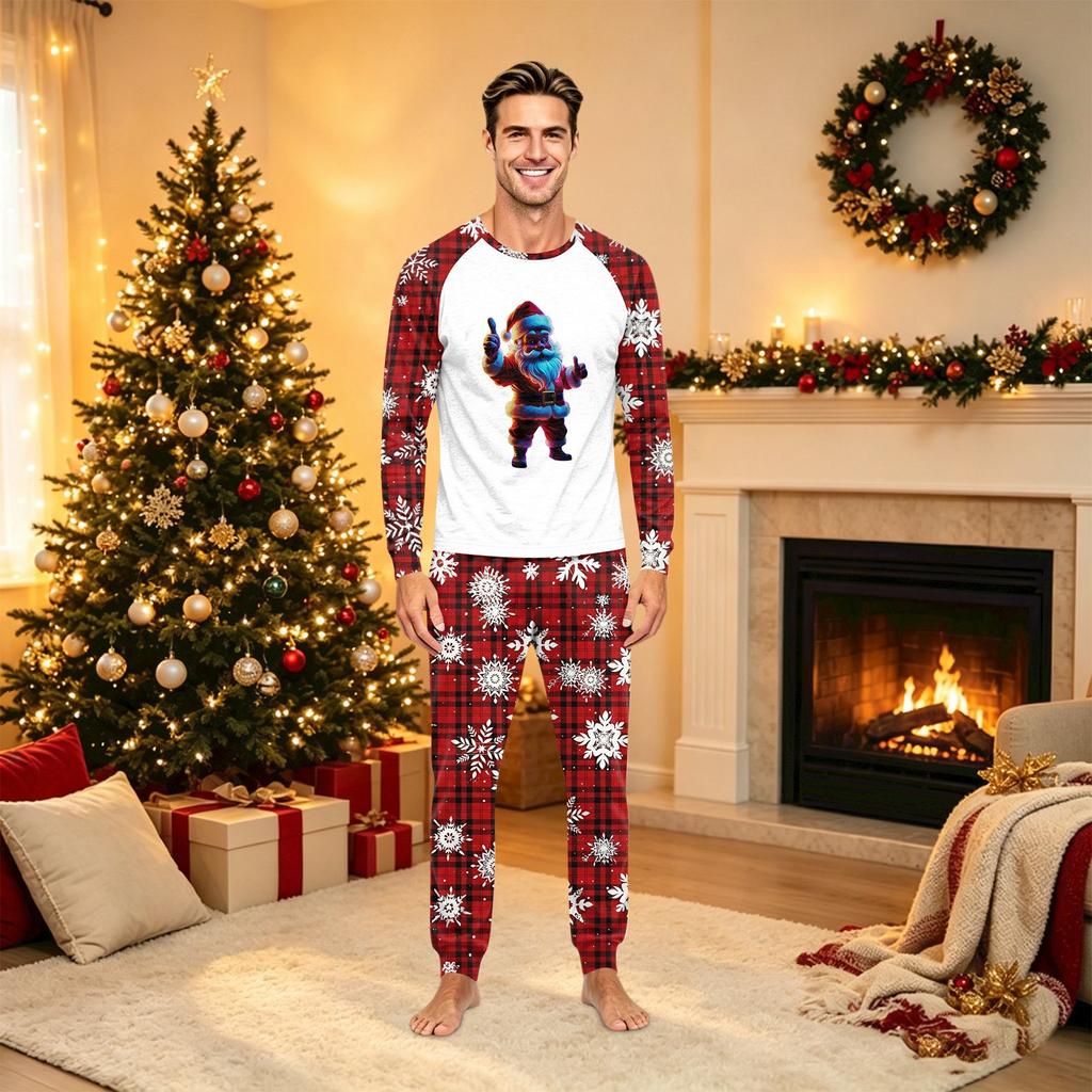 Christmas Print Matching Family Loungewear Set Long Sleeve Neck Top and Pants