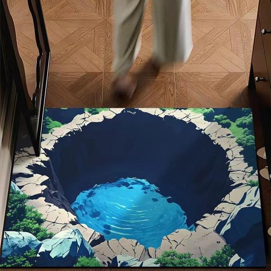 Optical Illusion Floor Mat 3D Bottomless Pit Entrance Hole Area Rug Realistic Rug Non-Slip Doormat