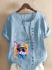 Women's Fashion Colorful Rabbit Print Shot Sleeve T-shirt Loose Cotton Shirt Casual Loose Summer Blouse Tops Plus Size