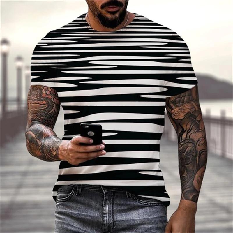 Hot Sale Black White Stripes 3D Graphic T Shirts Men Summer Y2k Tshirt Clothing Mens Fashion Harajuku Breathable O Neck Top Tees