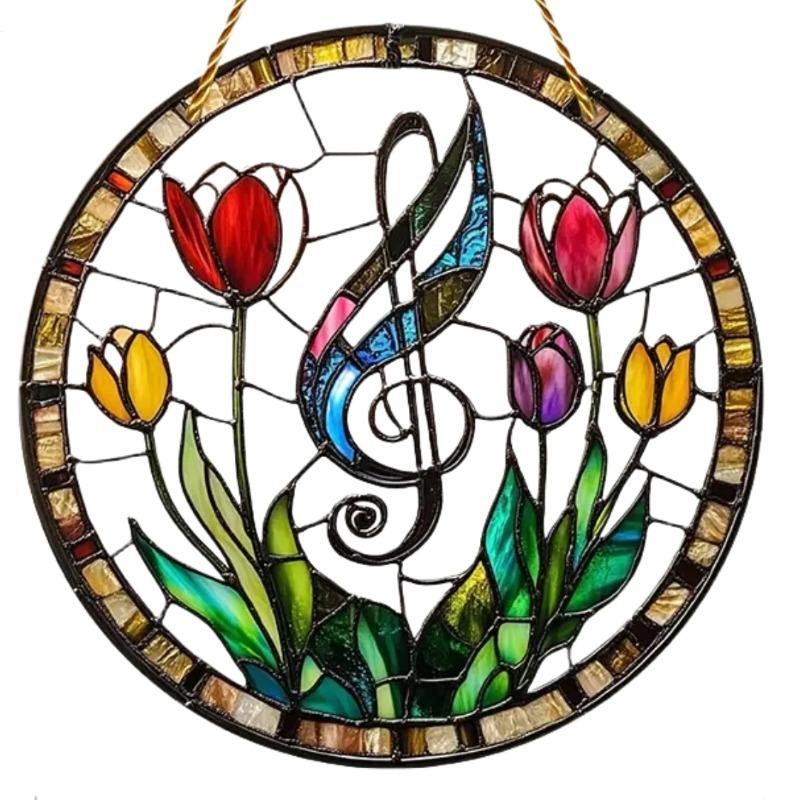 2D Flat Plants Flowers Round Acrylic Decoration Sign, Tulip, Home Decor Plaque Hanging Wall Art Decorative Garden Decoration for Room Door Signs Hangi