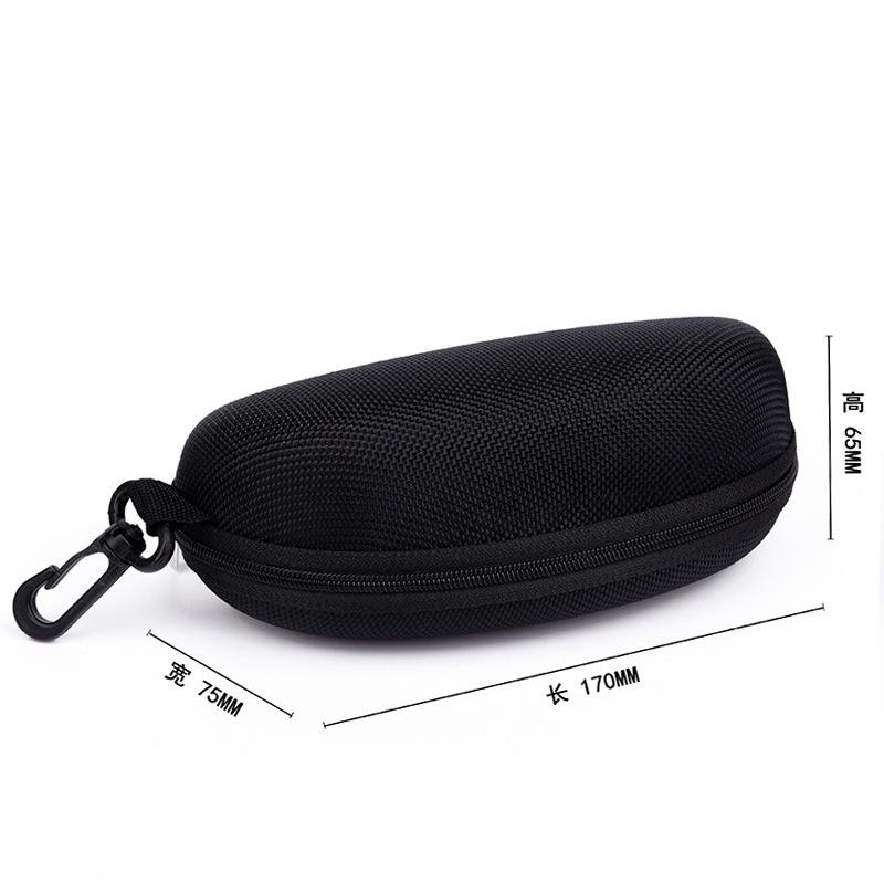 Black EVA Large Frame Zipper Sunglasses Case: Pressure-Resistant, Portable, with Hook, and Oxford Cloth for Sports Glasses.