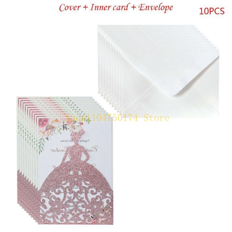 10pcs/set Pretty Girl Holiday Invitations Card Hollow Glitter Paper Envelopes Wedding Party Supplies Top Sale