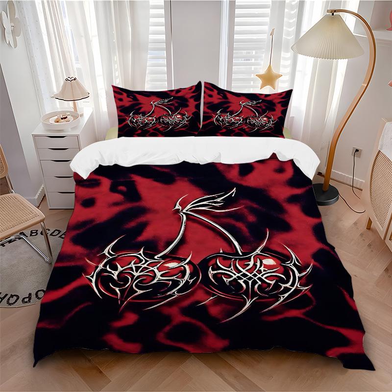 

3pcs bedding set Flames Cherry Includes 1 Comforter + 2 Pillowcases, Without Pillow Inserts, Soft Comfortable, Lightweight Breathable, Print 135x200cm
