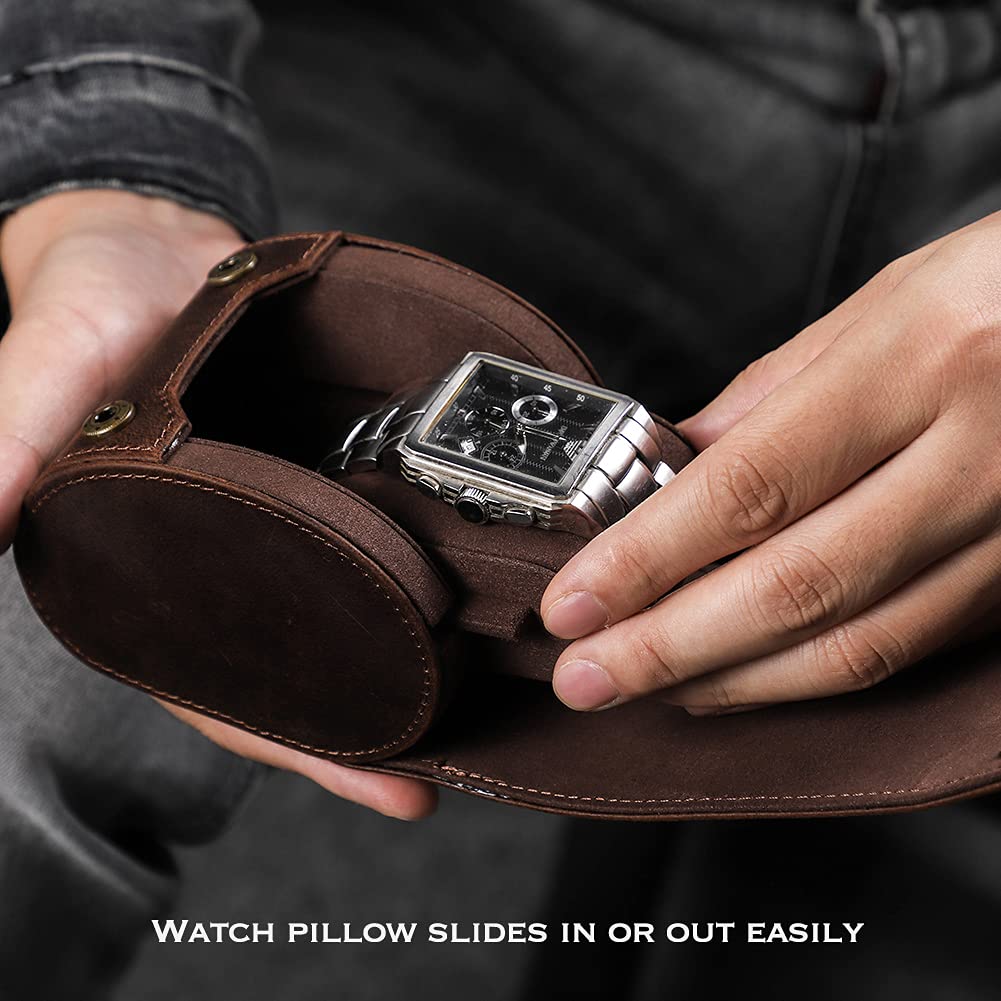 HIRAM Genuine Leather Watch Watch Storage Watch Storage Box for 1 Waterproof and Shockproof Leather Watch Perfect for Travel and Portable Storage