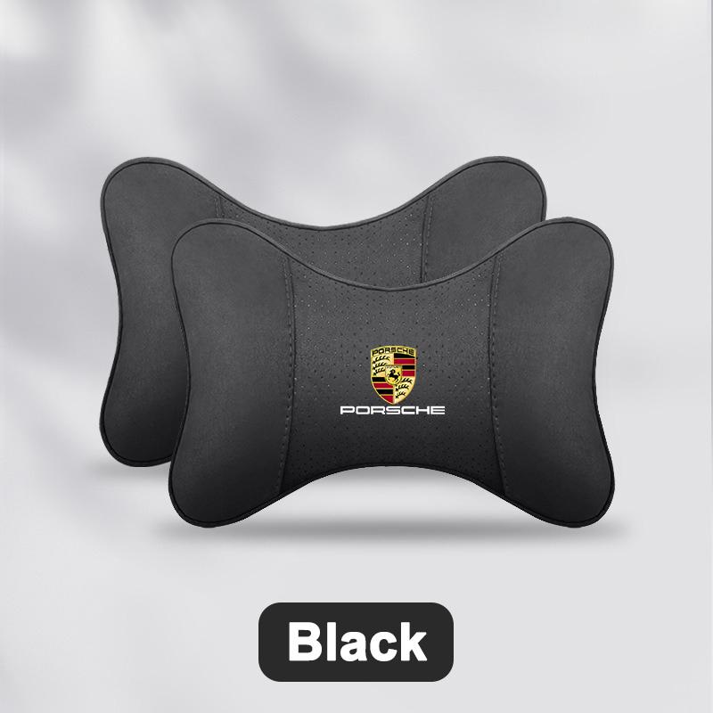 

2PCS Suede Car Interior Seat Headrest Neck Pillow Accessory For Porsche Panamera Cayenne Taycan 911 718 Macan Carrera-GT 928 968