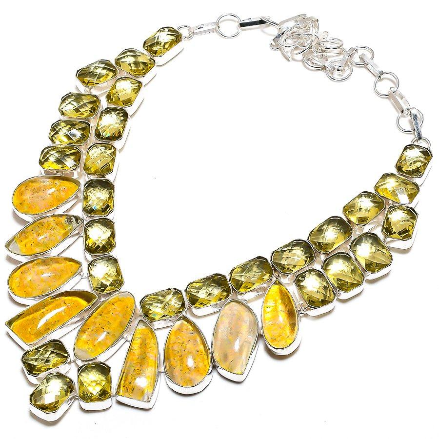 

Кварц Лодоліт, Камінь Цитрин Срібло 925 Проби Ювелірна Прикраса Намисто 18 SU-9799