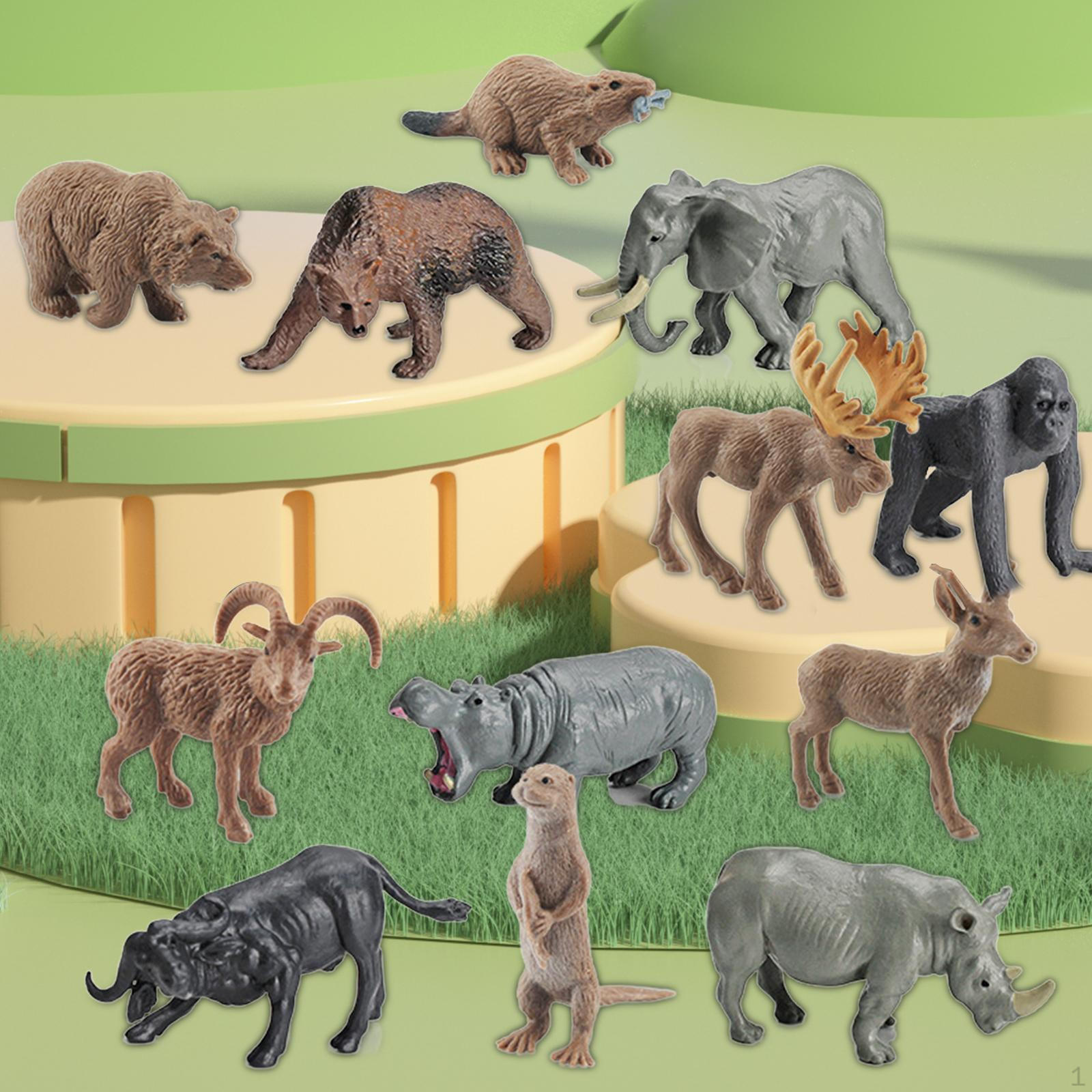 

12 шт., мини-фигурки диких животных, набор фигурок, модель, украшение для рабочего стола, реалистичное для