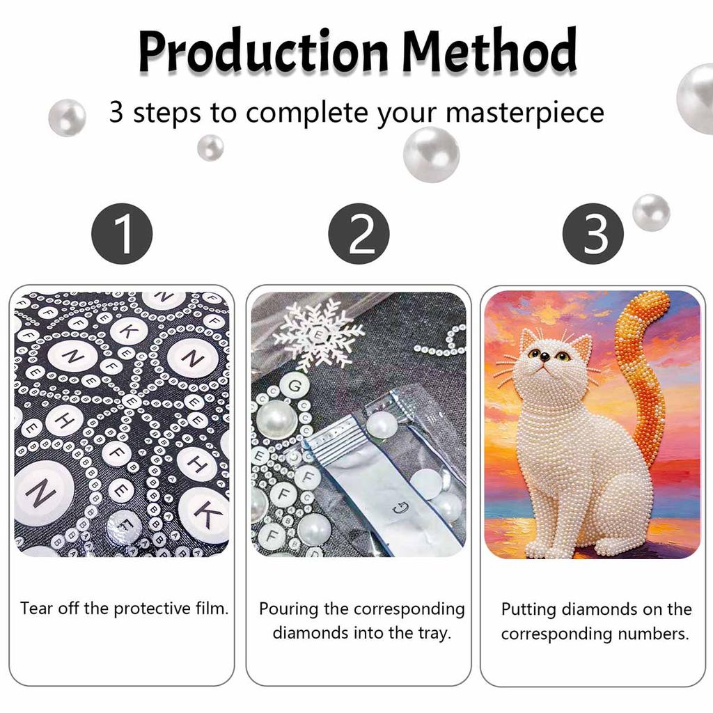 Kit Pittura Perle Fai da Te Tela Gatto Senza Cornice Arte con Perline Lucide Artigianato Creativo per Camera da Letto Soggiorno Decorazione