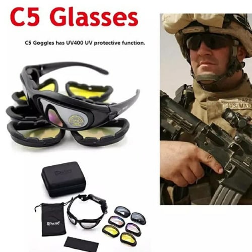 AiO JAPAN Daisy C5 Polarized Military Sunglasses, Set of 4, Shooting Glasses, Airsoft, Outdoor, UV Protection