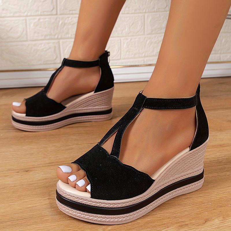 Letní klínkové sandály na vysokém podpatku pro ženy s otevřenou špičkou, robustní platformové sandály, dámské sandály se silnou podrážkou a páskem kolem kotníku, gladiátorky