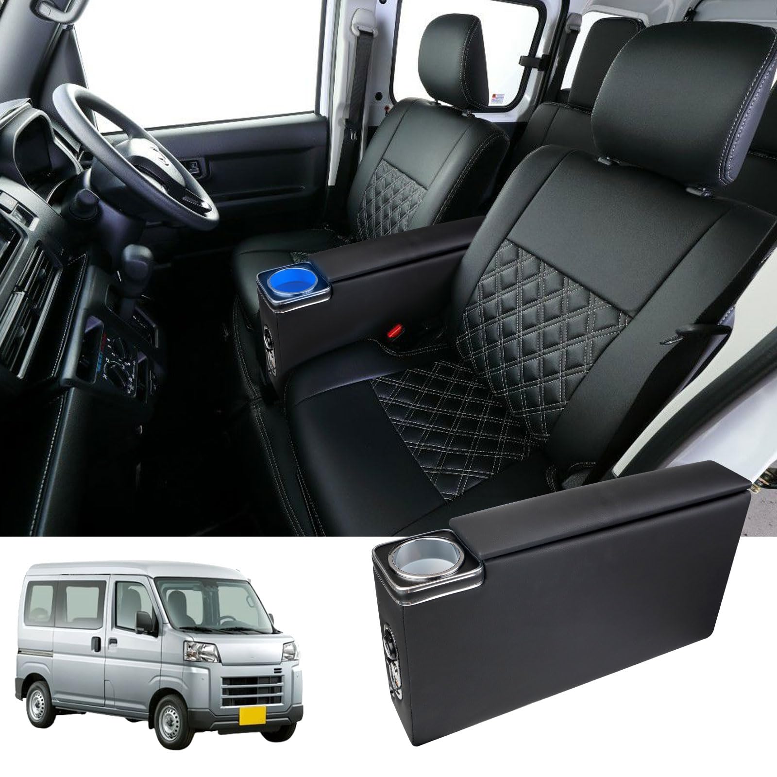 

POWER PANDA Улучшенный подлокотник Daihatsu Hijet Cargo, консоль тормоза, бокс консоли Pixis, центральная консоль, черный [Модель 2023 года] (Модели ног) HJT-2 (Серия S700, S700V, чёрный