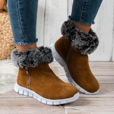Warme Schneestiefel für Damen im Herbst und Winter, neue einfarbige kurze Stiefel, rutschfeste flache Baumwollschuhe