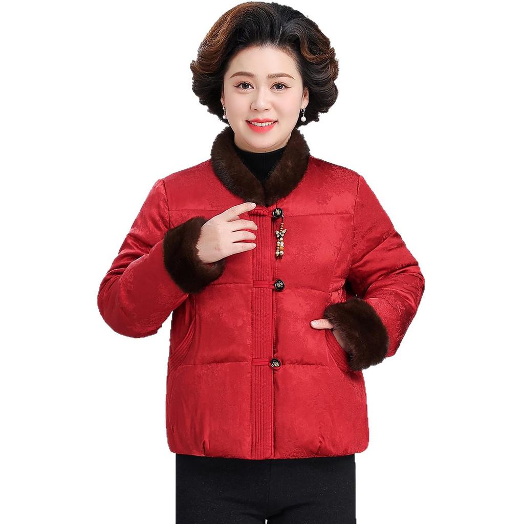 Stylish Red Down Jacket for Middle-Aged and Elderly Women - Thickened Winter Coat