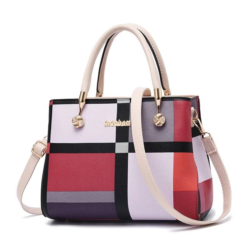 Classic Checkered Pattern Shoulder Bag  Elegant Textured Bag  Large Capacity  Block Color
