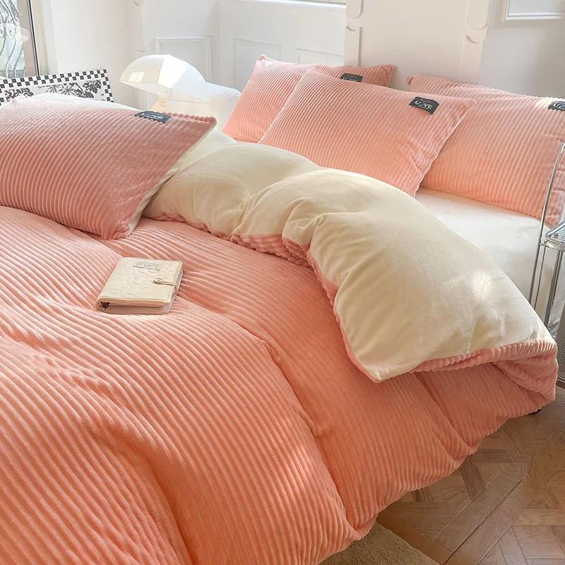 Warm Plush Velvet Duvet Cover Pink Gray Girl Boy Single Double Queen King Size Comforter Quilt Cover For Winter