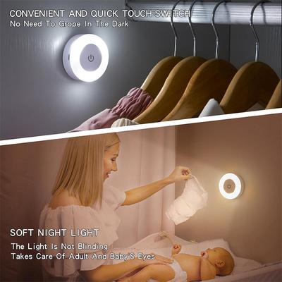 Lampe Tactile de Nuit LED Lumineuse Lampe à Pousser, 3 Couleurs Gradables Rechargeable Spot Lumineux Tactile Veilleuse Sans Fil Adhésive