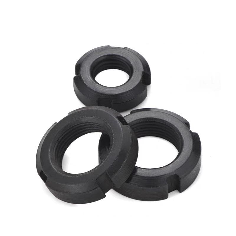 Carbon Steel Blackened Anti-Loosening Round Slotted Cap Nut GB812 - Sizes M10, M12, M14 M10*1