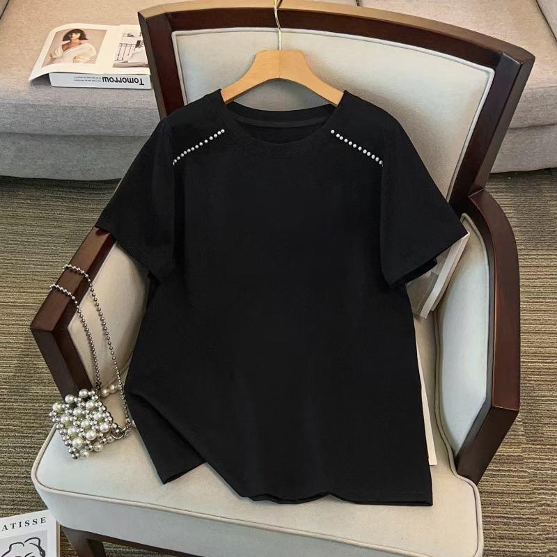 

Plus Size Mid-Length Slimming T-Shirt for Women with Round Neck and Short Sleeves (200/300/350 lbs) - 9146 6XL