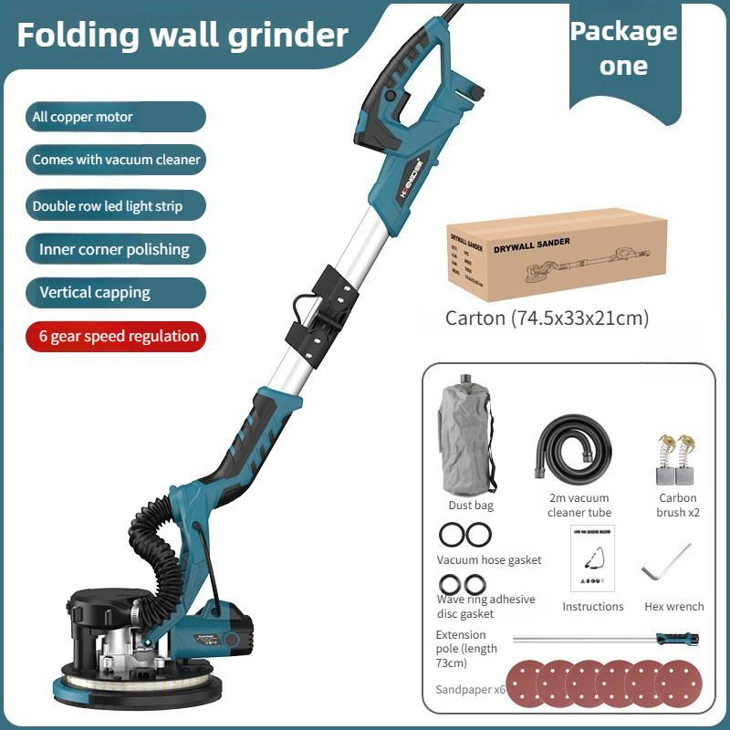 9-inch Self Suction Long Pole Wall Grinder Professional Efficient Dust-free Wall Putty Sander Foldable Wall Polishing Machine