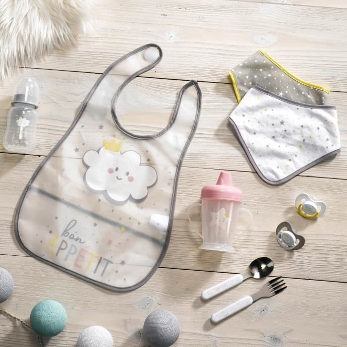 Bavoir bébé avec récupérateur Nuage - Marque - Modèle - Plastique - Blanc et gris - Mixte