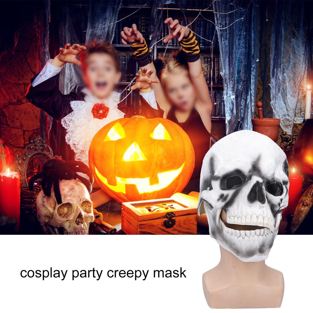 Halloween Scary Skull Mask Adult Full Head Latex Skull Helmet Glowing Eyes with Moving Chin