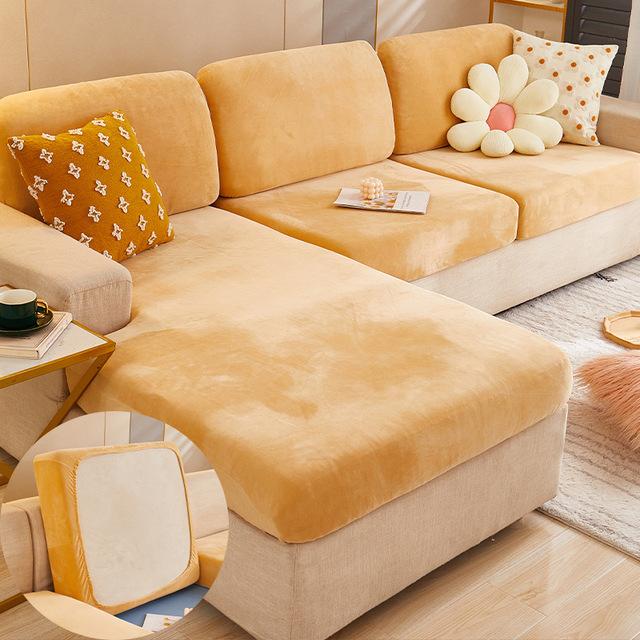 

Velvet Sofa Cover Plush Soft Stretch Slipcovers Thick Solid Furniture Protector For Pets Kids Home Decor NS 50-65CM бежевый