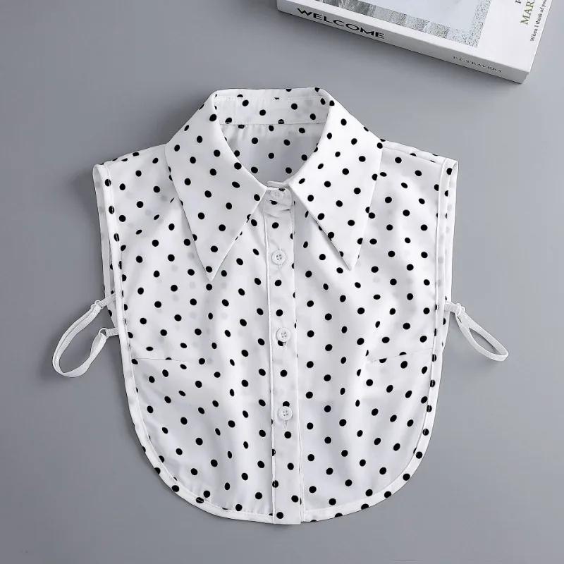 Women's Stylish False Collar Detachable Half Shirt Blouse False Collar Polka Dots Shirt Dickey for Women Girls Fuax Cols