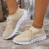 Korean Style Women's Lace-Up Flyknit Mesh Sneakers, Size 43, Lightweight Flat Bottom, Plus Size Available