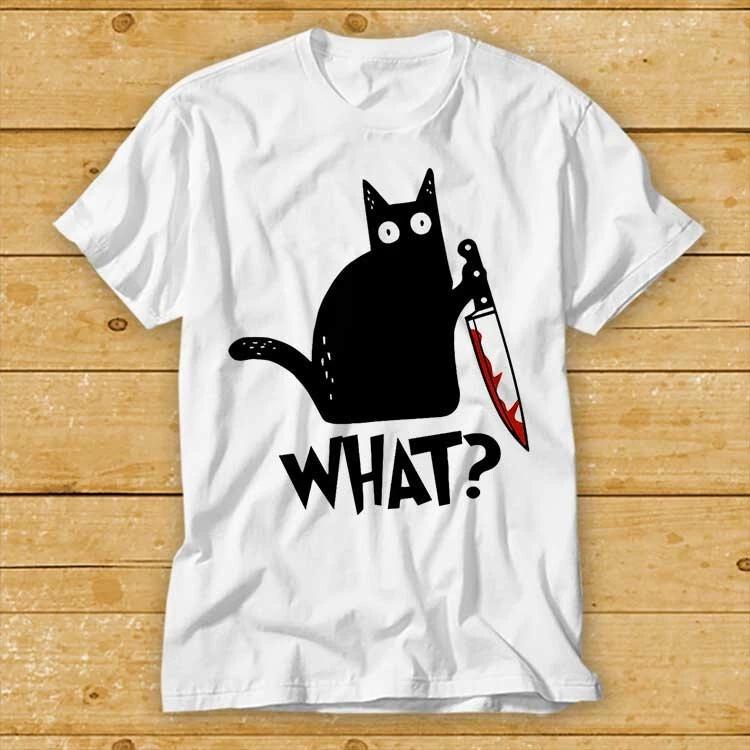 Cat What Murderous Black Cat With Knife T Shirt Cult Movie Retro Music 2356 S