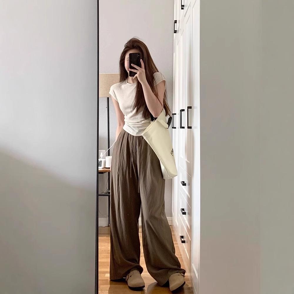 

Air Yamamoto Women s Slimming High-Waisted Wide-Leg Summer Pants 2025 - Lazy, Fashionable, Loose and Thin Design M хакі