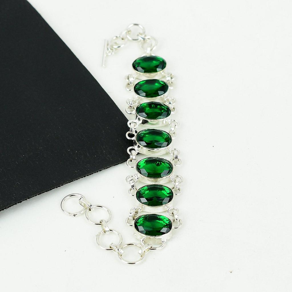 Fantastisk grön turmalin ädelsten handgjort 925 sterlingsilver armband, grönt turmalinarmband till fru, unisexarmband, påskgåva