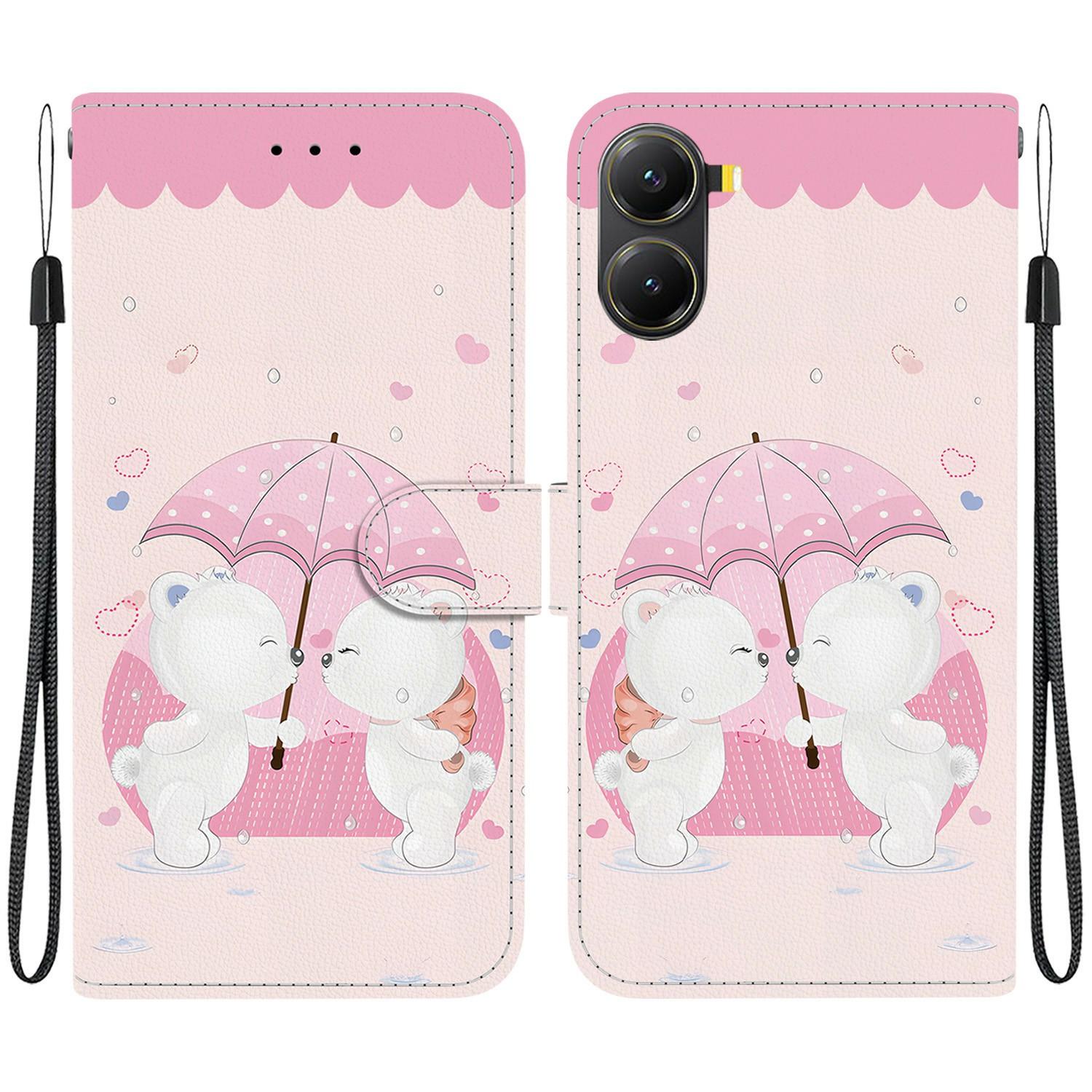 

For Xiaomi Poco X7 Pro 5G/Redmi Turbo 4 5G Case Pattern Printing Leather Wallet Phone Cover with Lanyard Cartoon Couple Bear
