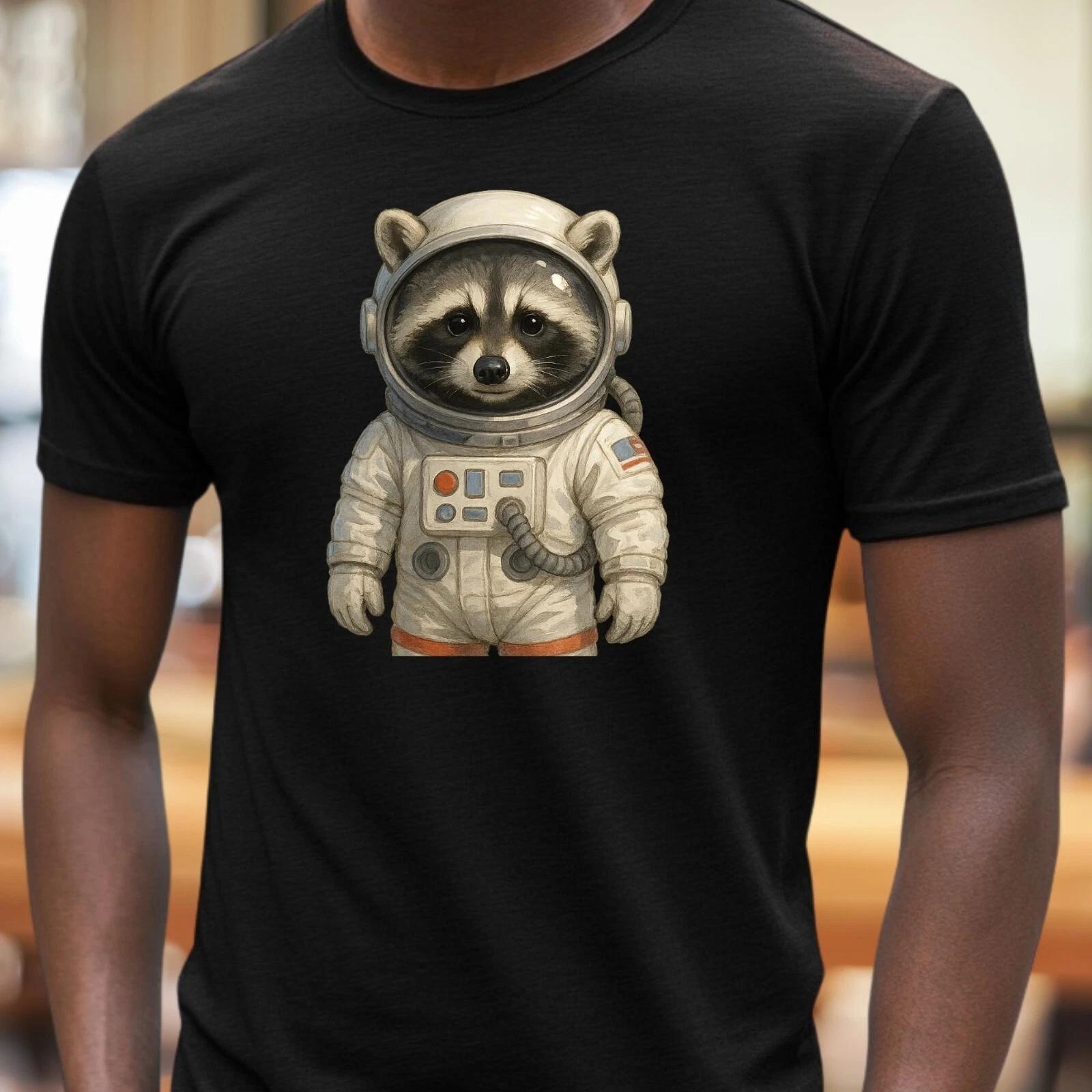 T-Shirt Herren Waschbär Astronaut Motiv Baumwolle Größe S bis 5XL XXXXL