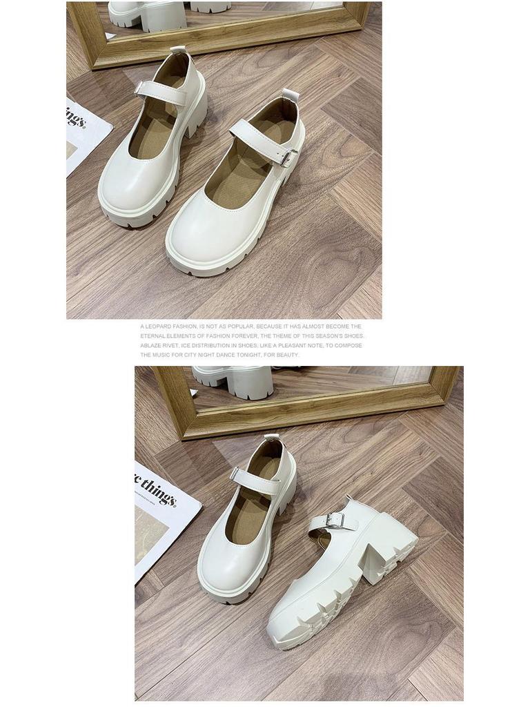 Women's Patent Leather Mary Jane Loafers - Spring 2022 British College Style, High Heel, Round Toe, Thick Sole